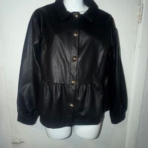 VOY Black Faux Leather Peplum Jacket-S